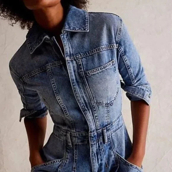 NWT Women's XS Free People CRVY Roulette Barrel Jumpsuit - Picture 2 of 6